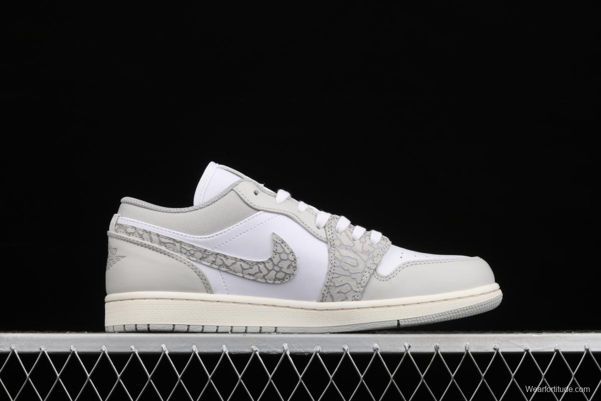 Air Jordan 1 Low Prm Elephant Print low side white ash explosion crack DH4269-100