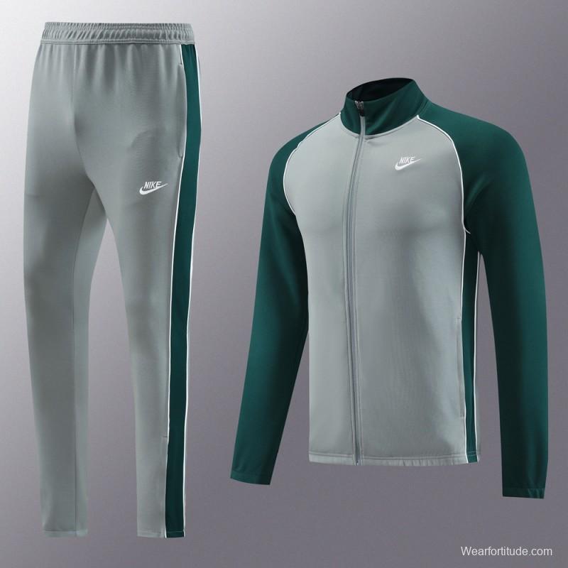 2023 NIKE Grey/Dark Green Hoodie Full Zipper Jacket +Pants