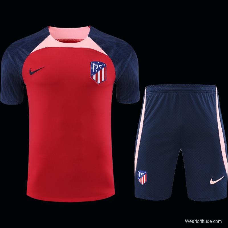 23-24 Atletico Madrid Red Navy Short Sleeve+Shorts